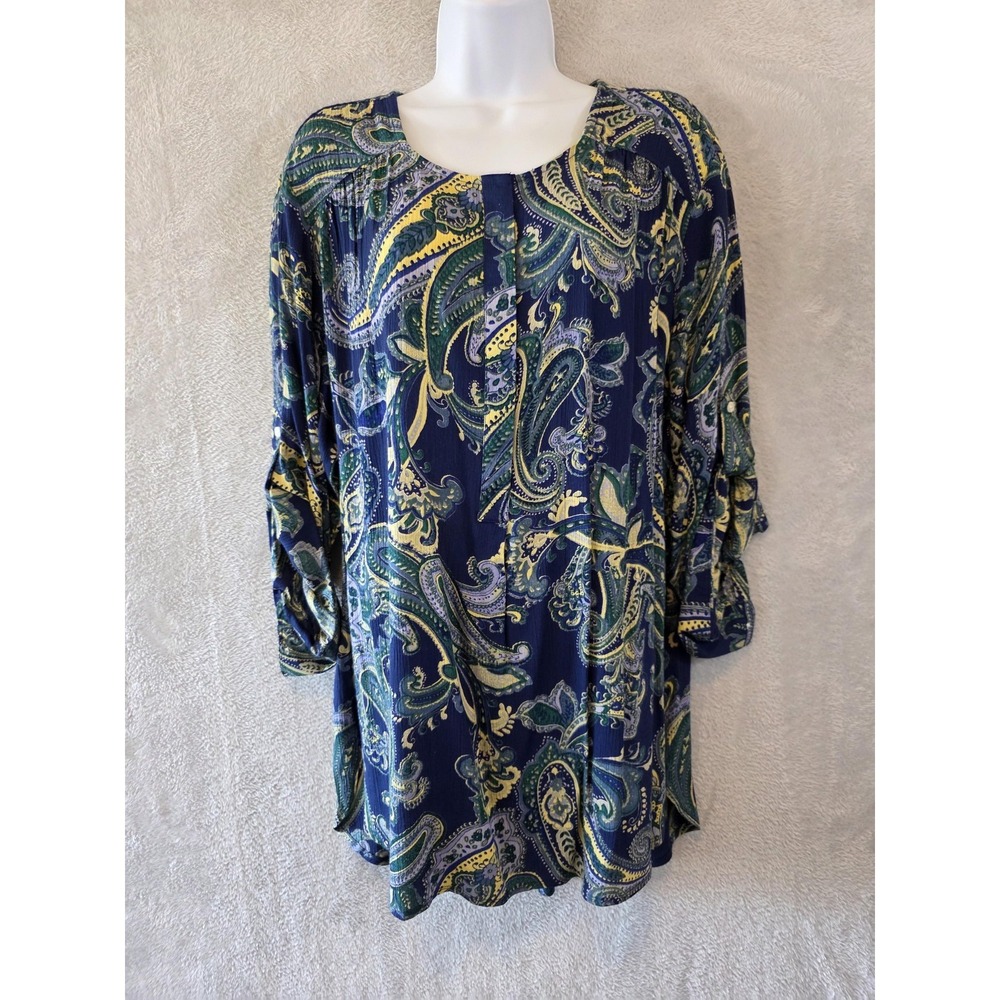 NWT Nine West‎ Blouse Womens XXL Blue Paisley Lightweight Office Career Colorful